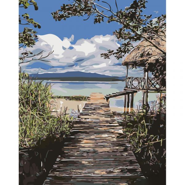 Картина за номерами Strateg ПРЕМІУМ Дорога до озера з лаком розміром 40х50 см (GS1101)