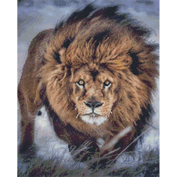 Алмазна картина Strateg ПРЕМІУМ Лев на полюванні розміром 40х50 см (L-010)