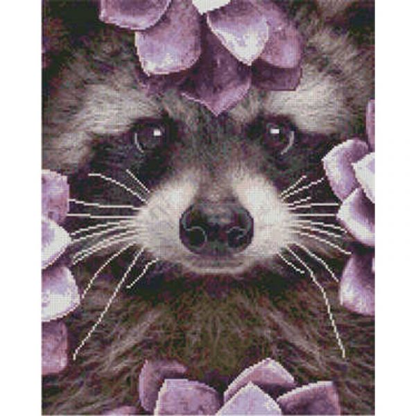 Алмазна картина Strateg ПРЕМІУМ Єнот серед квітів розміром 40х50 см (L-019)