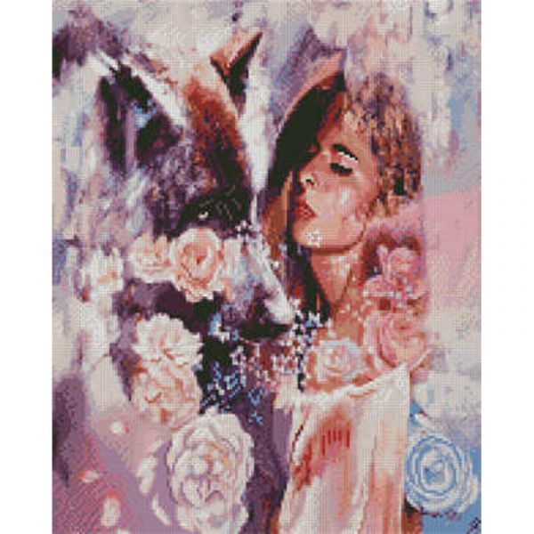 Алмазна картина Strateg ПРЕМІУМ Дівчина та вовк розміром 40х50 см (L-233)