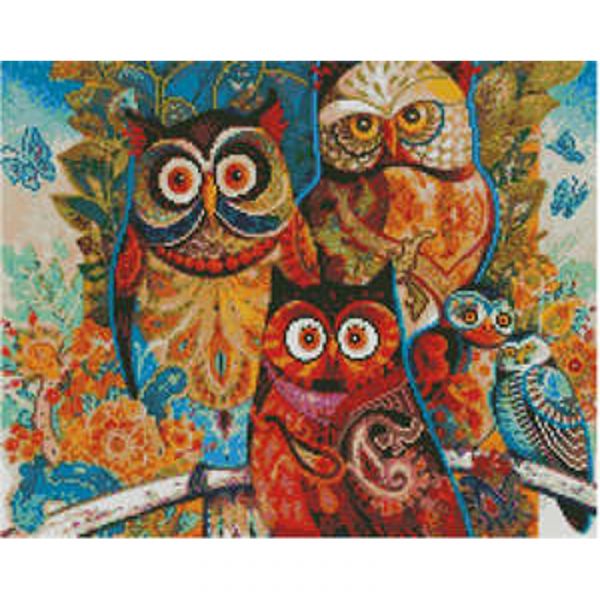 Алмазна картина Strateg ПРЕМІУМ Сім'я совушек розміром 40х50 см (L-343)