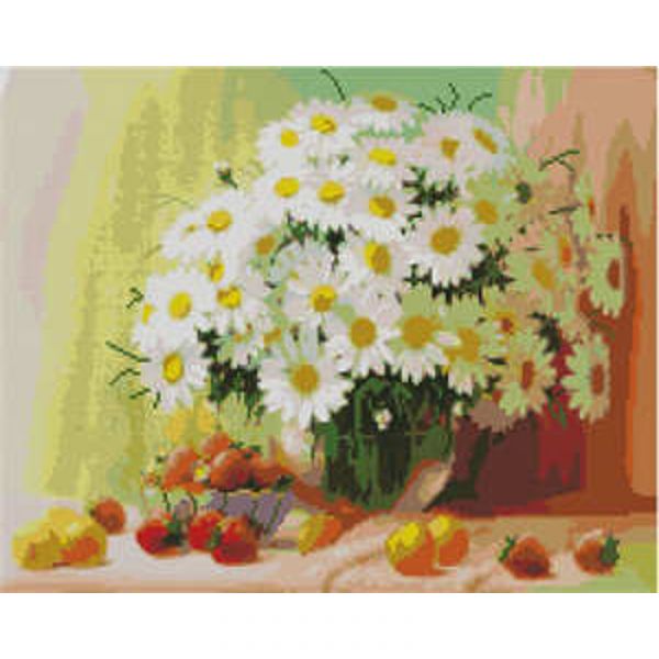 Алмазна картина Strateg ПРЕМІУМ Розкішний букет ромашок розміром 40х50 см (L-348)