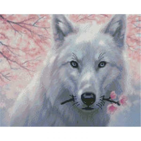 Алмазна картина Strateg ПРЕМІУМ Вовк та сакура розміром 40х50 см (L-456)