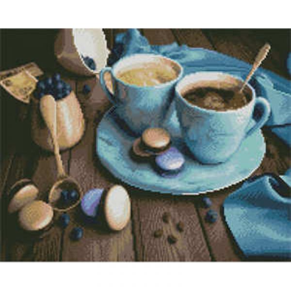 Алмазна картина Strateg ПРЕМІУМ Кава з макарунами розміром 40х50 см (L-466)