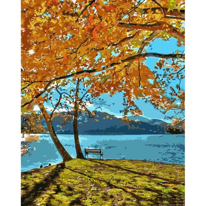 Картина за номерами Strateg ПРЕМІУМ Осінній парк з лаком та з рівнем розміром 40х50 см (GS1351)