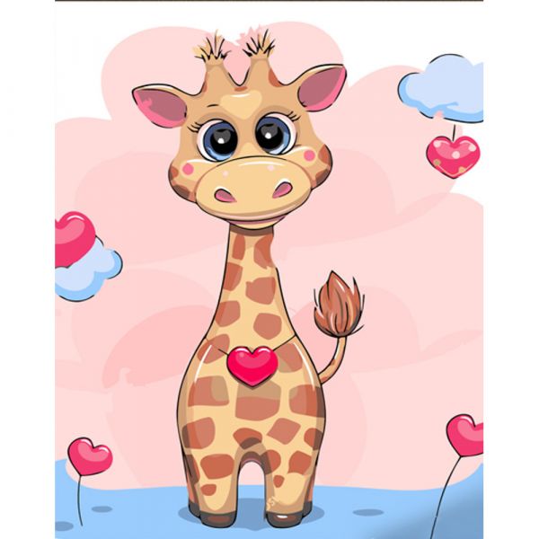 Картина за номерами Strateg ПРЕМІУМ Жираф і серця з лаком розміром 30х40 см (SS6722)