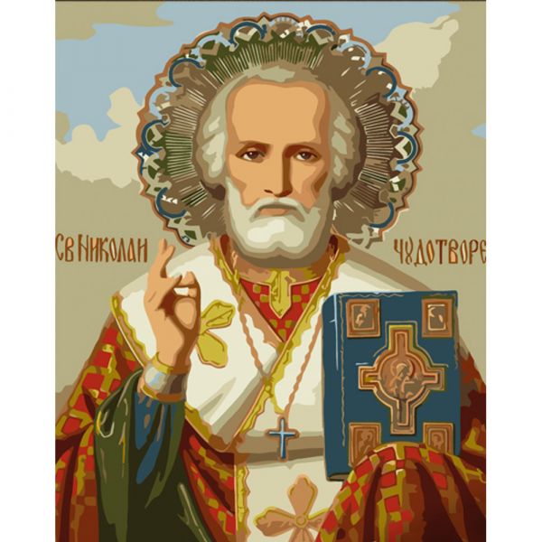Картина за номерами Strateg ПРЕМІУМ Святий Миколай Чудотворець з лаком розміром 30х40 см (SS6747)