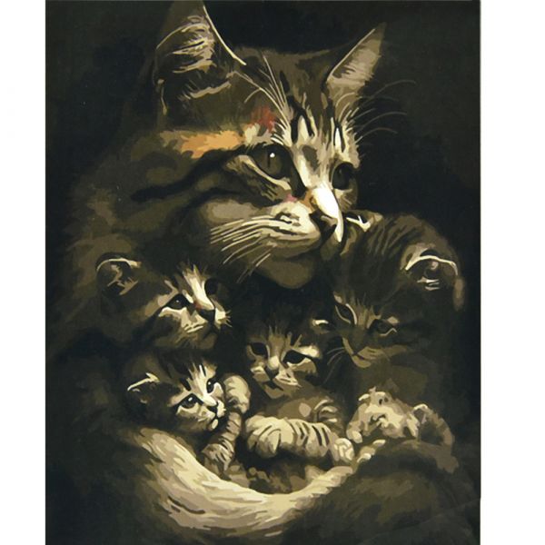 Картина за номерами Strateg   Кішка з котенятами розміром 50х50 см (АА006)