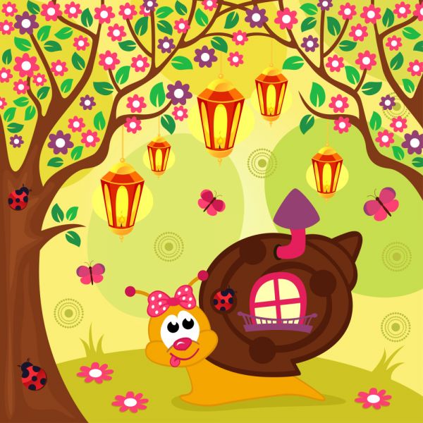 Картина за номерами Strateg ПРЕМІУМ Щасливий равлик з будиночком з лаком та з рівнем розміром 30х30 см (ES181)