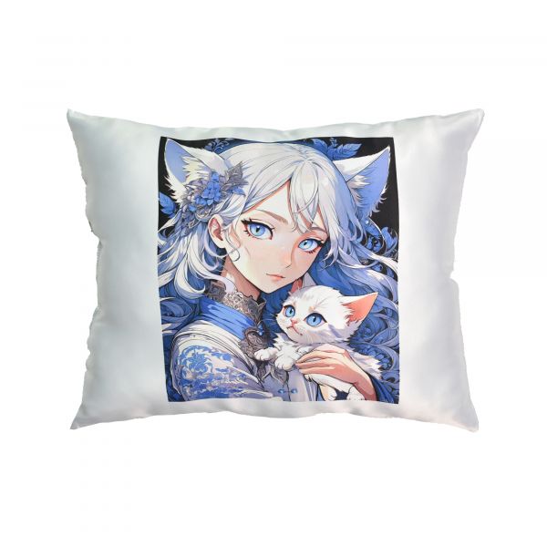 Подушка    "Аніме дівчина з кошеням" розмір 40*35 см (чорна) з нанесенням сублімації (60660)