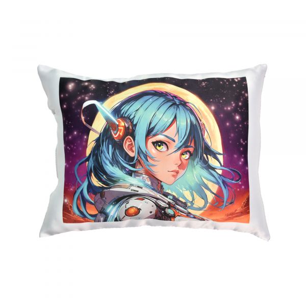 Подушка "Аніме дівчина у мистецькому світі" розмір 40*35 см (рожева)  з нанесенням сублімації (60667)