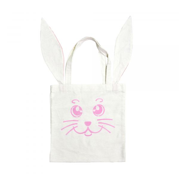 Дитяча сумка-шопер "Заєць" розмір 33*33 см  біла з рожевими вушками (60714)