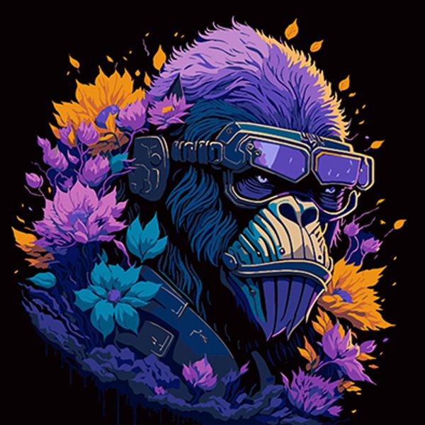 Набір для розпису по номерах Горила в окулярах і квітковій красі Strateg на чорному фоні розміром 40