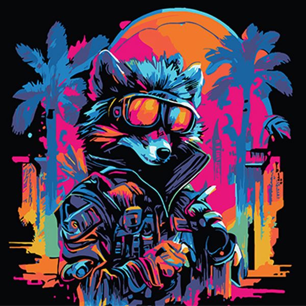 Набір для розпису по номерах Єнот у модних окулярах Strateg на чорному фоні розміром 40х40 см (AV404