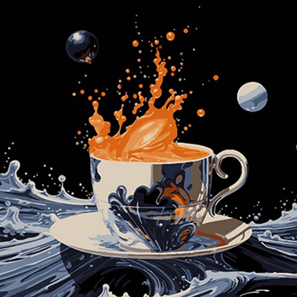 Набір для розпису по номерах Абстрактна чашка на воді Strateg на чорному фоні розміром 40х40 см (AV4