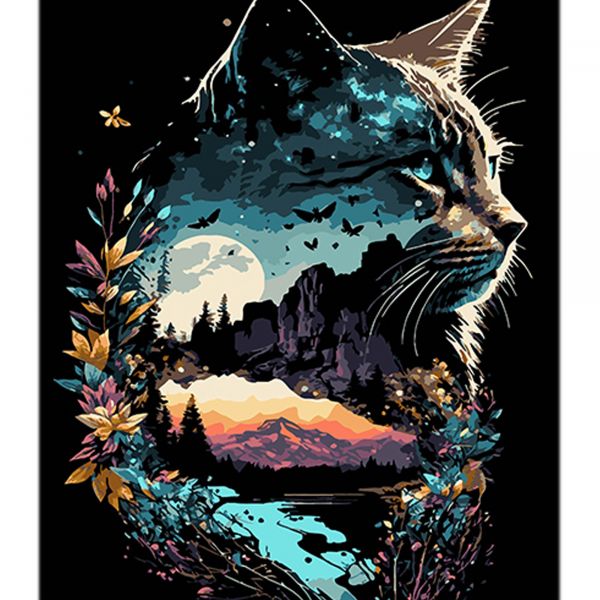 Набір для розпису по номерах Котяче відображення природи Strateg на чорному фоні розміром 40х50 см (