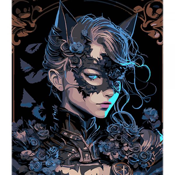 Набір для розпису по номерах Героїня у масці Strateg на чорному фоні розміром 40х50 см (AH1131)