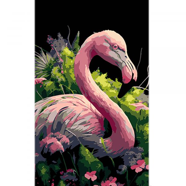 Набір для розпису по номерах Фламінго в океані кольорів Strateg на чорному фоні розміром 50х25 см (B