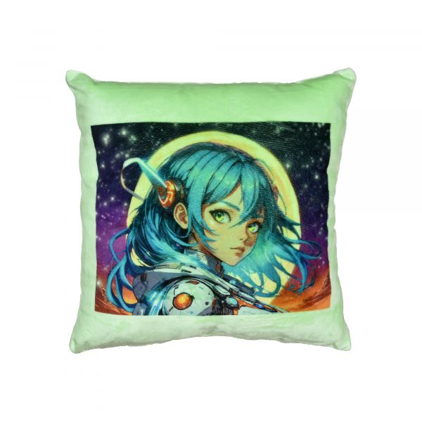 Подушка плюшева "Аніме, дівчина у мистецькому світі" розмір 35*35 см зелена (60732)