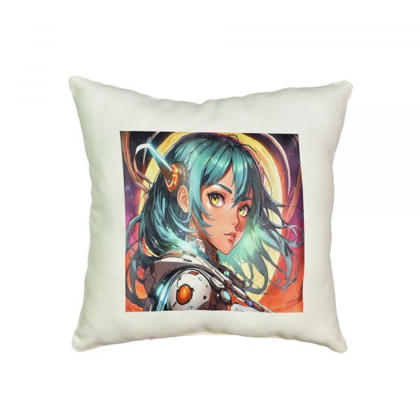 Подушка мікровелюр "Аніме дівчина у мистецькому світі" розмір 35*35 см молочна (60726)