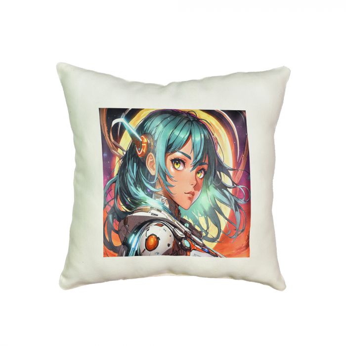 Подушка мікровелюр "Аніме дівчина у мистецькому світі" розмір 35*35 см молочна (60726)