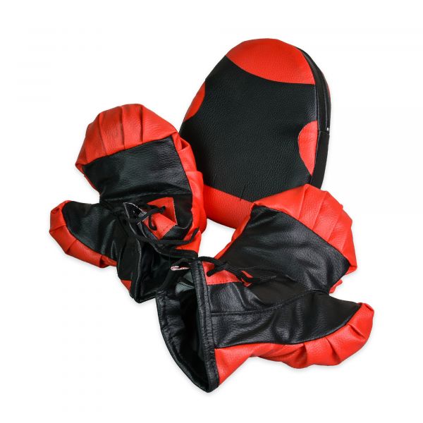 Боксерський набір червоно-чорні  рукавички та лапа  Strateg   (2085)