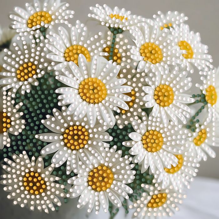 Алмазна мозаїка Strateg ПРЕМІУМ Літні ромашки на паперовій основі розміром 18х18 см (ZAV1818-6)