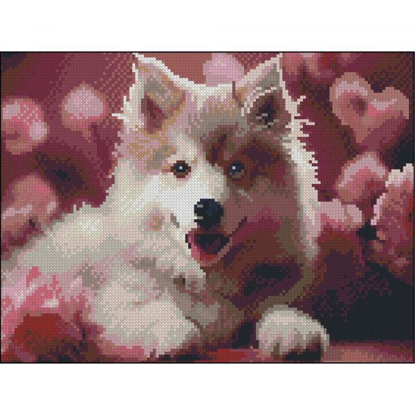 Алмазна мозаїка Strateg ПРЕМІУМ Песик без підрамника розміром 30х40 см (ZAV3040-27)