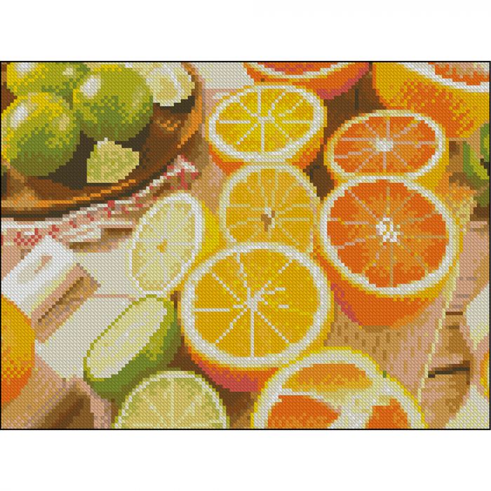 Алмазна мозаїка Strateg ПРЕМІУМ Цитрусові без підрамника розміром 30х40 см (ZAV3040-48)