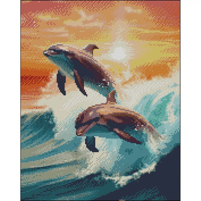 Алмазна мозаїка Strateg ПРЕМІУМ Танок дельфінів без підрамника розміром 40х50 см (ZAV4050-39)