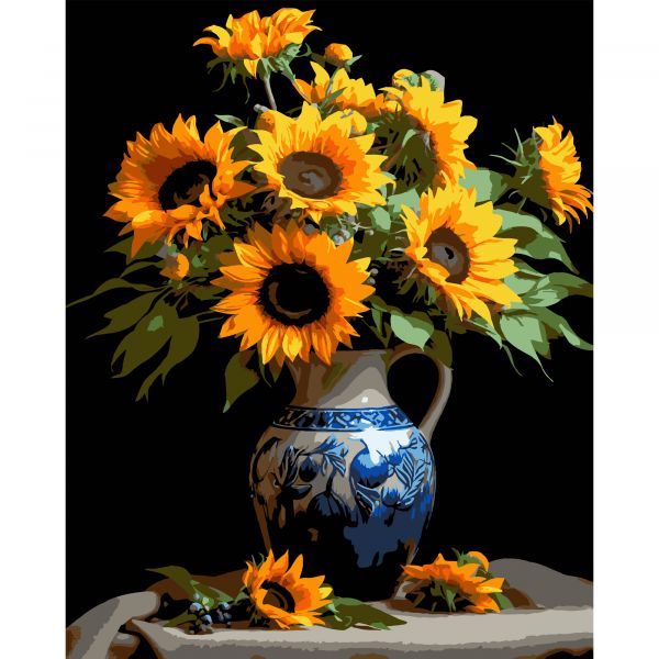 Картина за номерами Strateg ПРЕМІУМ Глечик літа на чорному фоні розміром 40х50 см (AH1156)