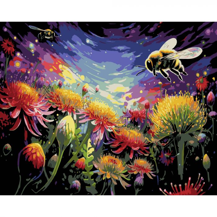 Набір для розпису по номерах Над квітами Strateg на чорному фоні розміром 40х50 см (AH1161)