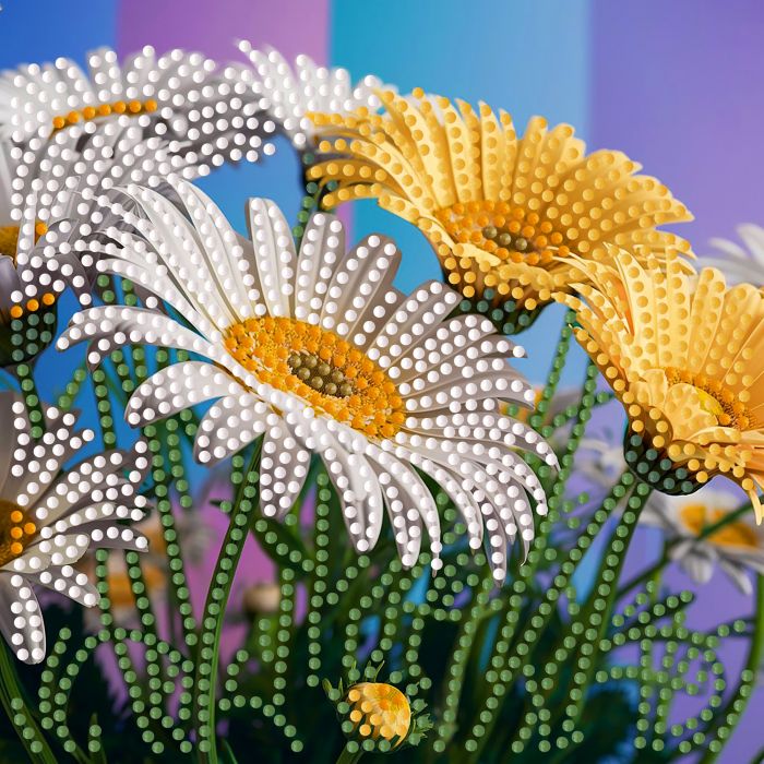 Алмазна мозаїка Strateg ПРЕМІУМ Жовто-білий букет на паперовій основі розміром 18х18 см (ZAV1818-18)