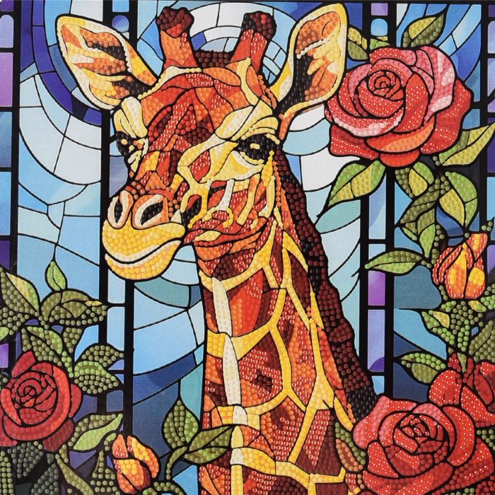 Алмазна мозаїка Strateg ПРЕМІУМ Жирафова казка розміром 30х30 не повна викладка (DEEX16306)