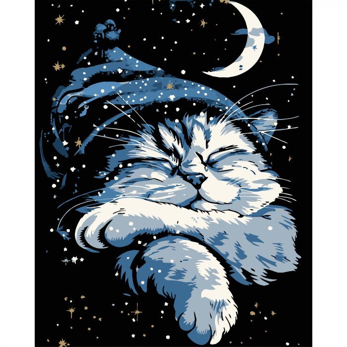 Картина за номерами Strateg ПРЕМІУМ Кіт уві сні на чорному фоні розміром 40х50 см (AH1170-8)