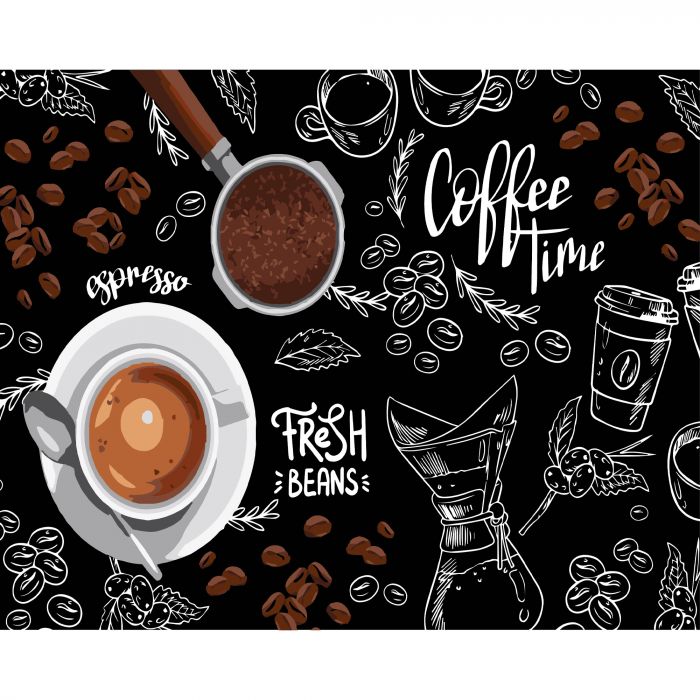 Картина за номерами Strateg ПРЕМІУМ Час кави на чорному фоні розміром 40х50 см (AH1172-12)