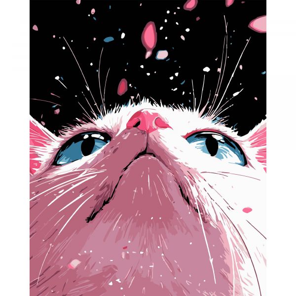 Картина за номерами Strateg ПРЕМІУМ Рожеве кошеня на чорному фоні розміром 40х50 см (AH1179-12)