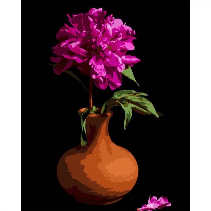 Картина за номерами Strateg ПРЕМІУМ Півонія в вазі на чорному фоні розміром 40х50 см (AH1188-17)