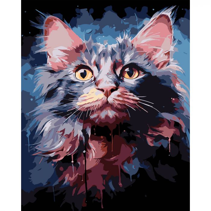Картина за номерами Strateg ПРЕМІУМ Акварельий кіт на чорному фоні розміром 40х50 см (AH1199-17)