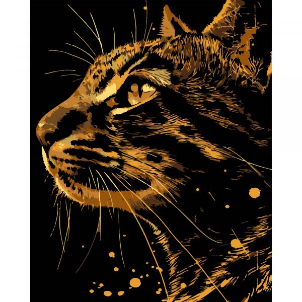 Картина за номерами Strateg ПРЕМІУМ Бенгальський кіт на чорному фоні розміром 40х50 см (AH1211-8)