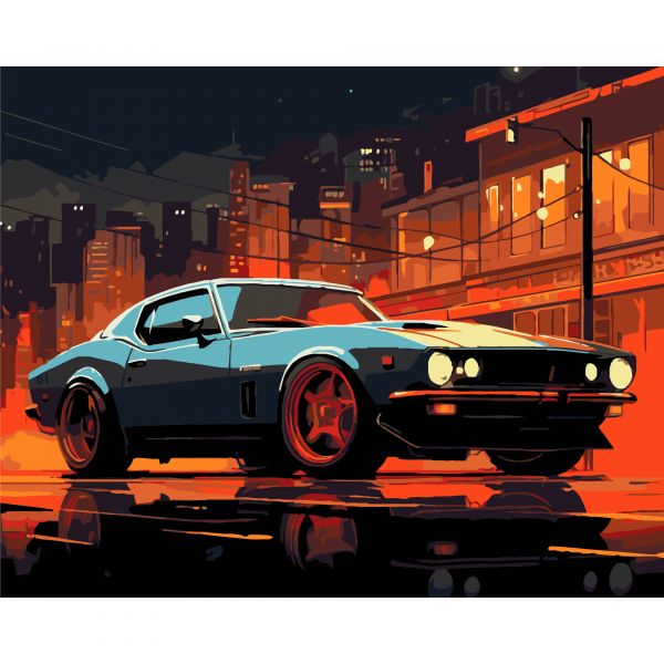 Картина за номерами Strateg ПРЕМІУМ Міський Мустанг на чорному фоні розміром 40х50 см (AH1217-18)