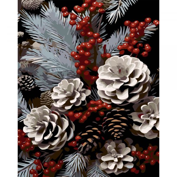 Картина за номерами Strateg ПРЕМІУМ Зимова композиція на чорному фоні розміром 40х50 см (AH1235)