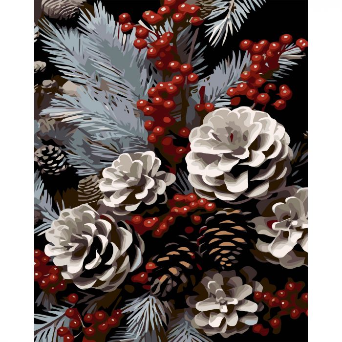 Картина за номерами Strateg ПРЕМІУМ Зимова композиція на чорному фоні розміром 40х50 см (AH1235)