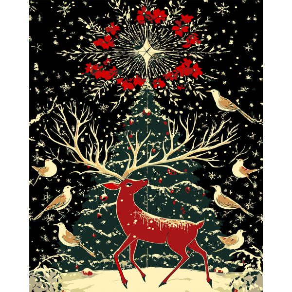 Картина за номерами Strateg ПРЕМІУМ Фантастичний олень на чорному фоні розміром 40х50 см (AH1241)