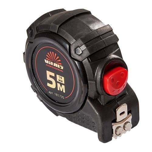 Будівельна рулетка гумова з нейлоновим покриттям полотна 5 м × 19 мм автостоп Vitals Professional