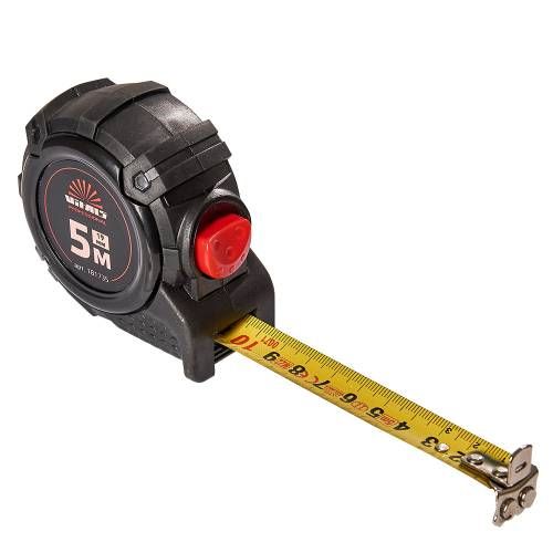Будівельна рулетка гумова з нейлоновим покриттям полотна 5 м × 19 мм автостоп Vitals Professional